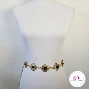 Gold Chain Belt With Black Accent Decor